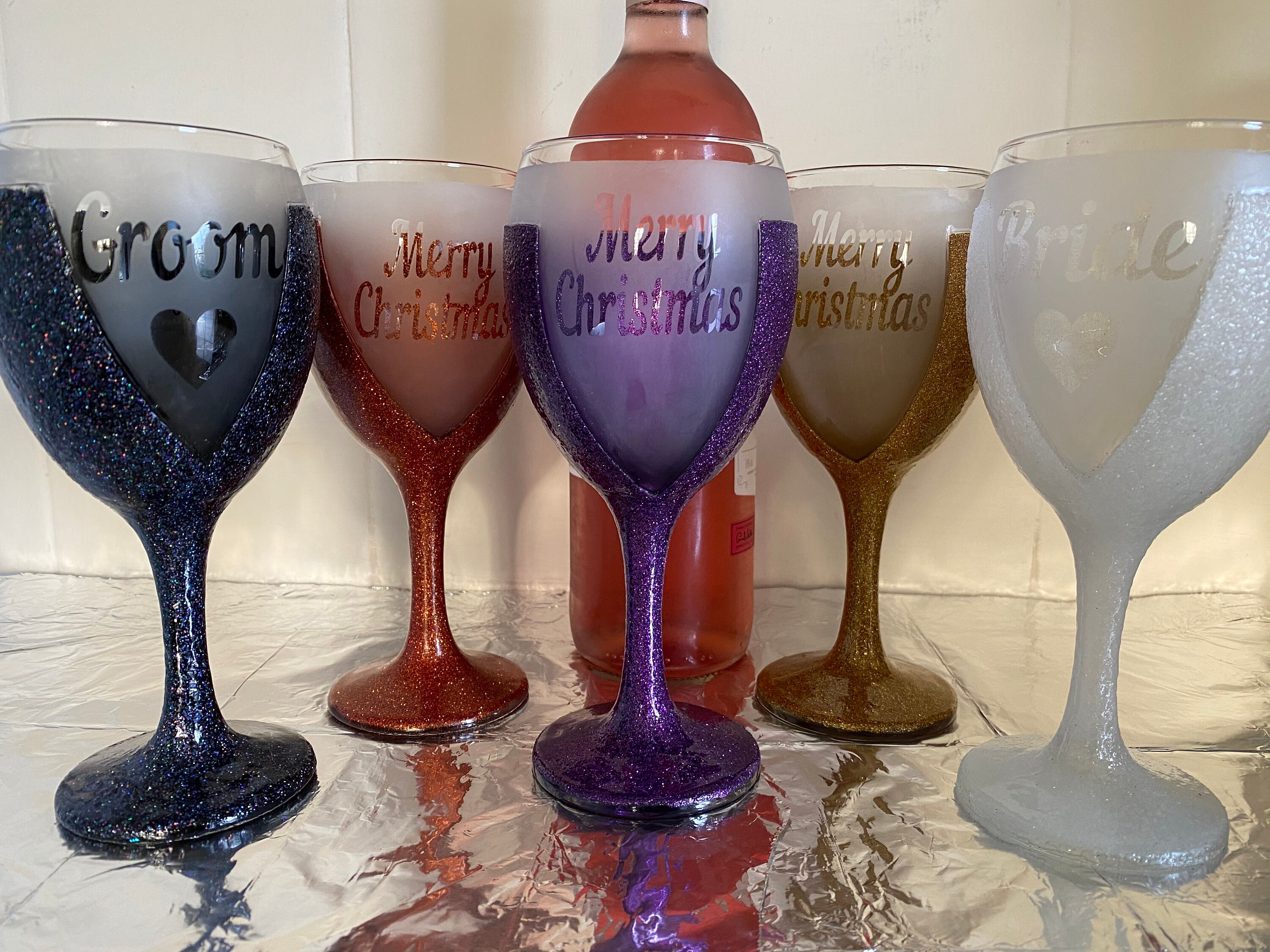 Glitter Resin Wine Glasses Hand Decorated and Personalised. Etsy