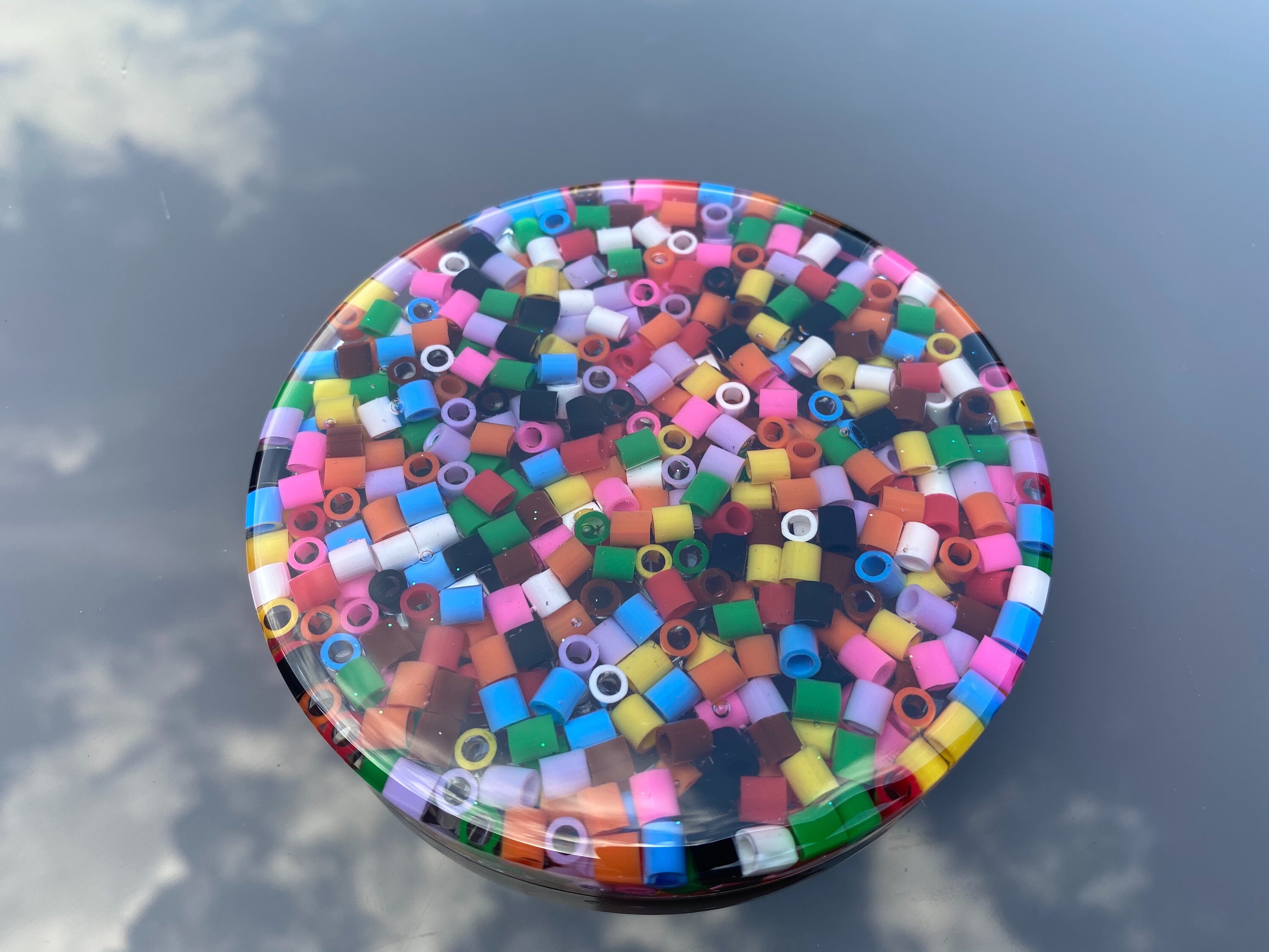 Set of 2 Coasters Made with Colourful Beads Set in Clear Etsy