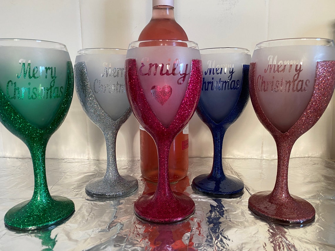 Glitter Resin Wine Glasses Hand Decorated and Personalised. Etsy