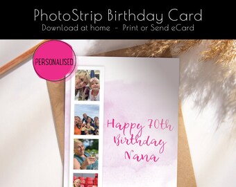 Personalised Birthday Photo Strip Card Digital Download Print