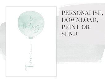Personalised Birthday Balloon Card Digital Download Print