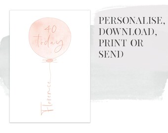 Personalised Birthday Balloon Card Digital Download Print