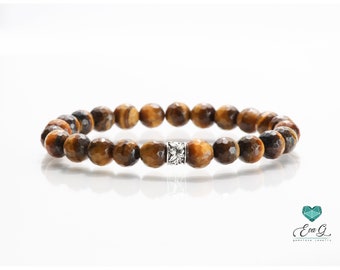 Occhio di Tigre Bracciale Unisex 8mm Gemstone Pietre naturali semipreziose Pietre dure Gemme Elasticizzato EvaG Idea regalo Made in Italy