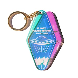 UFO Keychain, Alien Keychain, UFO Art, Acrylic Keychain, Cool Keychain, Holographic, Cute Keychain, Gifts Under 30, Motel Keychain Aesthetic