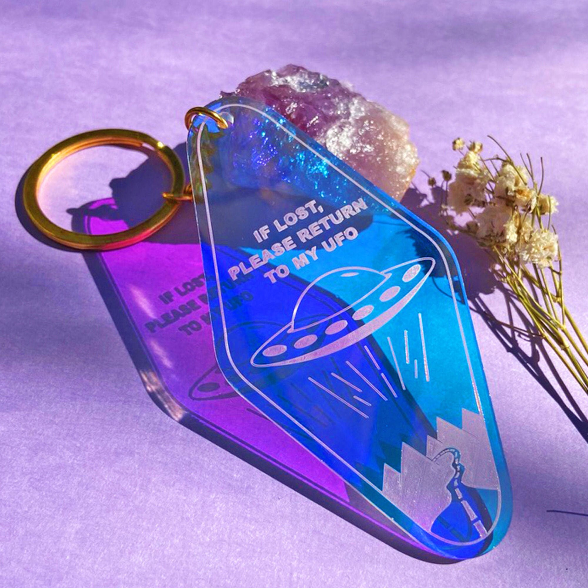 UFO Keychain Alien Keychain UFO Art Acrylic Keychain Etsy