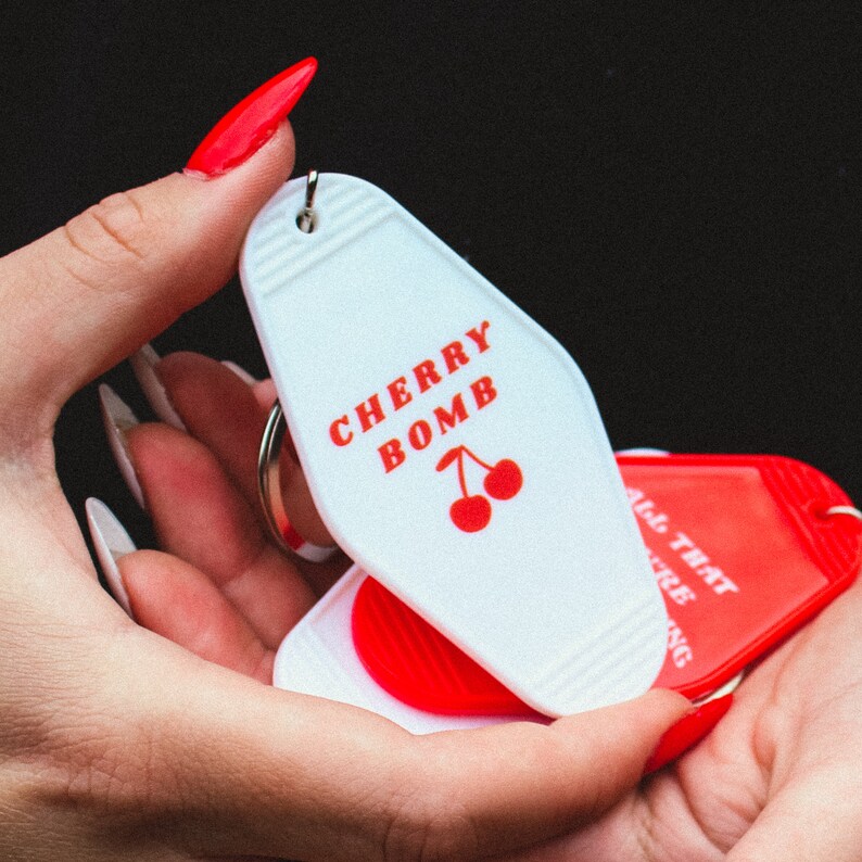 Cherry Bomb Keychain Motel Keychain Vintage Style Key Tag Etsy