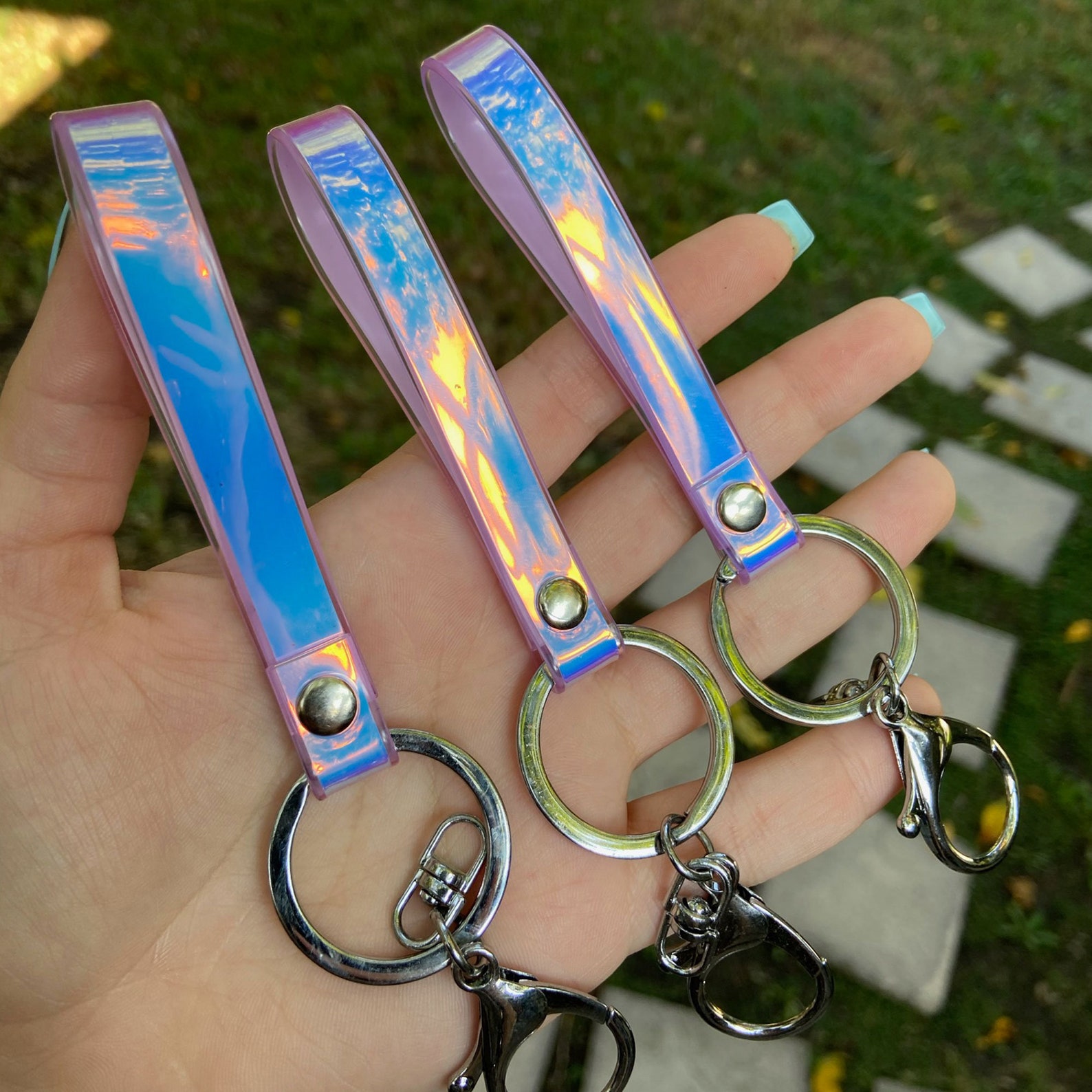 Holographic Keychain Holographic Key Fob Iridescent Etsy