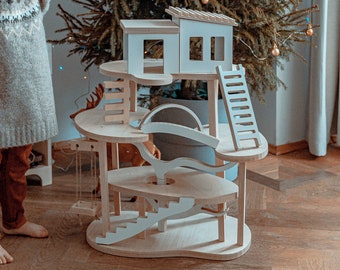 Baumhaus aus Holz | Puppenhaus aus Holz | Waldorf Spielzeug | Montessori Spielzeug | Japandi Baumhaus | Holzspielzeug | HINGI Ki | Geschenk für Kinder