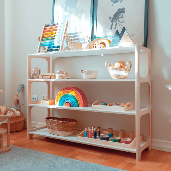 45.3 " Childrens bookcase | High Toy shelf | 4 Tier Shelf | Montessori furniture | Mid century bookcase