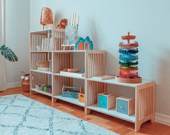 Kids furniture | SET of 3 shelves | Kids shelf | Montessori shelf | Slatted shelf  | Montessori Toys Shelf | HINGI OKI Set 60| Toy Organizer