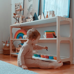 Montessori shelf, Montessori furniture, Childrens bookcase, Mid century bookcase, Toy shelf, Plywood furniture, low bookcase ORIGINAL 45.3 画像 1