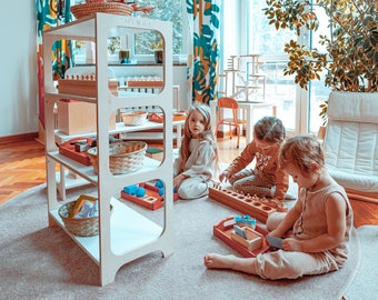 ORI HIGH 60 cm Childrens bookcase | High Toy shelf | 4 Tier Shelf | Montessori furniture | Montessori shelf