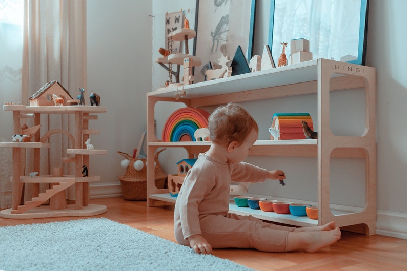 Montessori shelf, Montessori furniture, Childrens bookcase, Mid century bookcase, Toy shelf, Plywood furniture, low bookcase ORIGINAL 45.3 画像 1