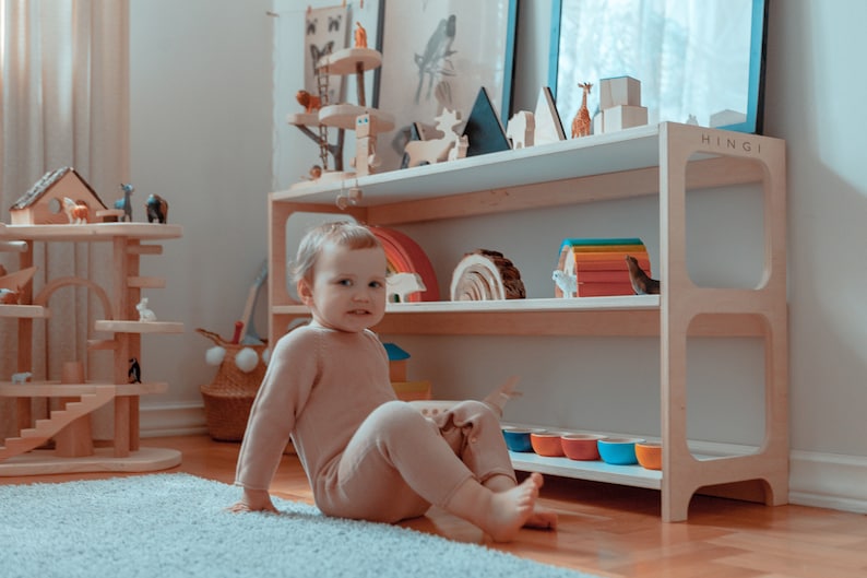 Montessori shelf, Montessori furniture, Childrens bookcase, Mid century bookcase, Toy shelf, Plywood furniture, low bookcase ORIGINAL 45.3 画像 5