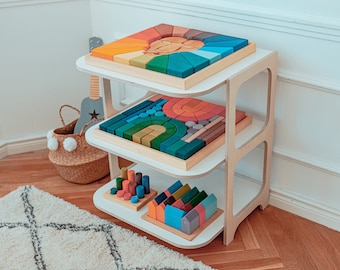 Étagère à jouets | HINGI GRI Bibliothèque pour enfants | Meubles Montessori | Étagère Montessori | Cadeau 1er anniversaire I Meubles de salle de jeux | Jouets en bois