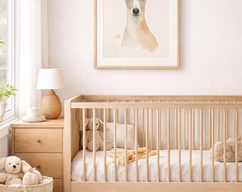 Whippet Nursery Wall Art Printable | Sighthound Dog Baby Room Decor | Digital Download 3:4