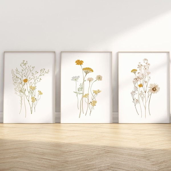 Yellow Floral Prints,Set O 3 Prints,Flower Market Print,Yellow Flowers,Bedroom Prints,Floral Wall Art,Flower Market Poster,Wildflowers