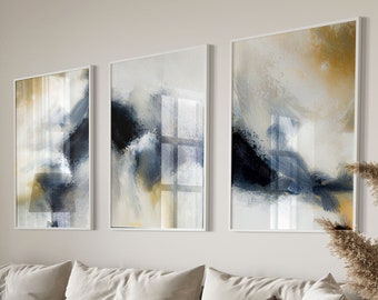 Blue Abstract Wall Art,Mustard Wall Art,Set of 3 Prints,Set of 3 Blue Prints,Bedroom Wall Art,Living Room,Gold,Abstract Painting,Living Room