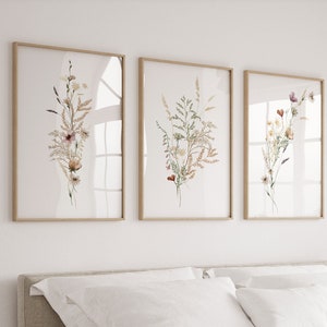 Flowers Set Of 3 Prints,Watercolour,Flower Print,Wildflower Set Of 3,Gift For Mum,Bedroom Wall Art,Home Decor,Neutral Wall Art,Living Room