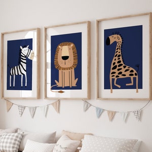 Safari Nursery Wall Prints,Boy Nursery Set Of 3 Prints,Safari Nursery Prints,Nursery Decor,Nursery Wall Art,Wall Art,Navy Nursery Prints