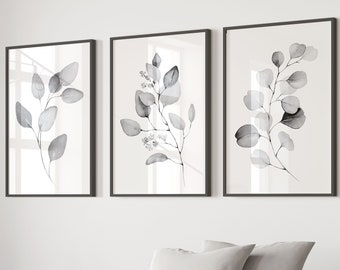 Botanical Prints,Grey Wall Art,Home Decor,Set Of 3 Prints,Eucalyptus Wall Art,Living Room Art,Grey Prints,Grey Bedroom Prints,Living Room
