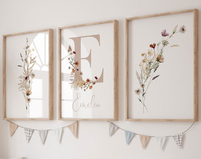 Wildflower Nursery Prints,girls Wall Prints,nursery Set of 3 Prints,flowers,nursery Prints,girl ...