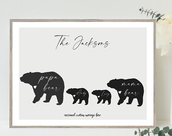 Personalised Bear Family Print,Family Names Print,Bear Family Print,Personalised Print,Housewarming Gift,Family Portrait,Christmas Gift