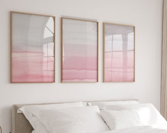 Pink And Grey Abstract Wall Art,Blush Pink and Grey,Set Of 3 Prints,Pink Wall Art,Grey,Abstract,Bedroom Wall Art,Watercolour,Living Room