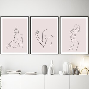 Bedroom Wall Art,One Line Drawing Woman,Nude Female Art,Minimalist Poster,Line Art,Female Wall Art,Home Decor,Bedroom Prints,Grey,Pink