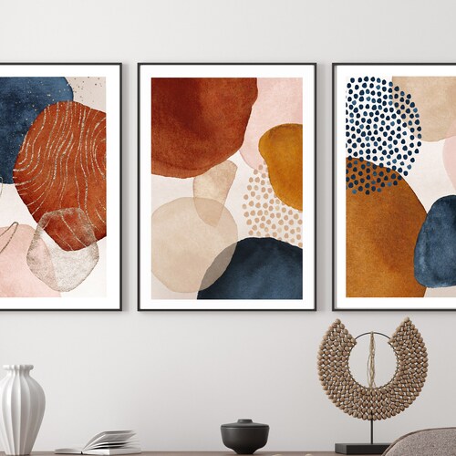 Mid Century Living Room Wall Decor Geometric Set of 3 Wall Art Etsy