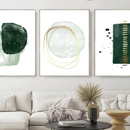 Gold and Green Extra Large Wall Art Abstract Print Set of 2 Etsy