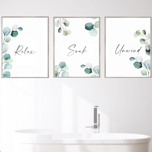 Bathroom Wall Art,Set of 3 Prints,Botanical Prints,Watercolour,Bathroom Prints,Botanical Wall Art,Bathroom Set of 3,Relax Soak Unwind