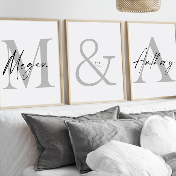 Personalised Couple Prints,Couple Initials,Bedroom Decor,Set Of 3 Prints,Couple Gift,Bedroom Wall Art,Bedroom Prints,Couple Names,Above Bed