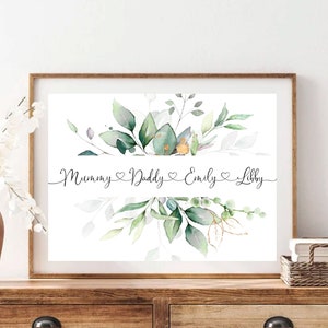 Personalised Family Gift,Mothers Day Gift,Housewarming Gift,Family Bouquet,Family Names Print,Family Gift,Personalised Gift,Botanical Print