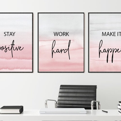 Blush and Grey Wall Prints Set of Three Wall Art Etsy UK