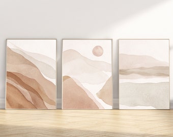 Landscape Set Of 3 Prints,Beige Wall Art,Bedroom Wall Decor,Living Room,Boho,Beige Wall Prints,Mountain Wall Art,Abstract Wall Art,Neutral