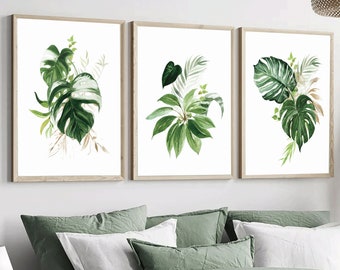 Botanical Leaf Prints,Monstera Plant,Bedroom,Monstera Wall Art,Tropical Palm Print,Wall Art,Greenery,Botanical Print,Living Room,Bedroom