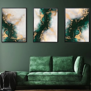 Green And Gold Marble Wall Art Prints,Abstract Wall Art,Set Of 3 Prints,Green and Gold Abstract Prints,Green Poster,Gold Wall Art,Home Decor