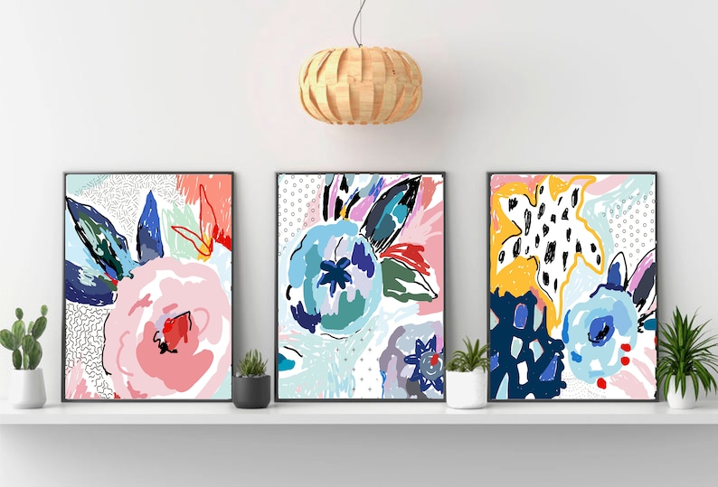 Set of 3 Flower Printsfloral Abstract Wall Artset of 3 Etsy UK