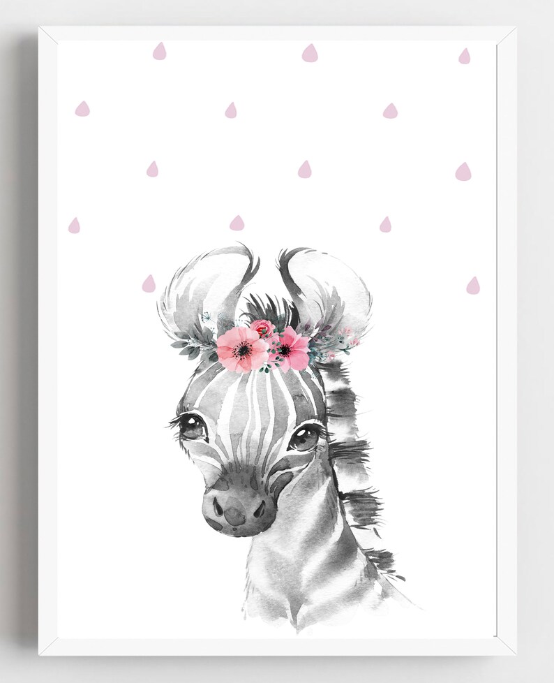 Set Of 3 Floral Animals,o,Safari Floral Animals,Set Of 3 Prints, Nursery Prints,Safari Nursery,Baby Girl Gift,Nursery Decor,Nursery Wall Art image 8