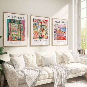 Set di 3 stampe Matisse, Arte da parete Matisse, Arte da parete di metà secolo, Arte del paesaggio, Camera da letto, Soggiorno, Mostra d'arte, Set di 3 stampe del mercato dei fiori immagine 3