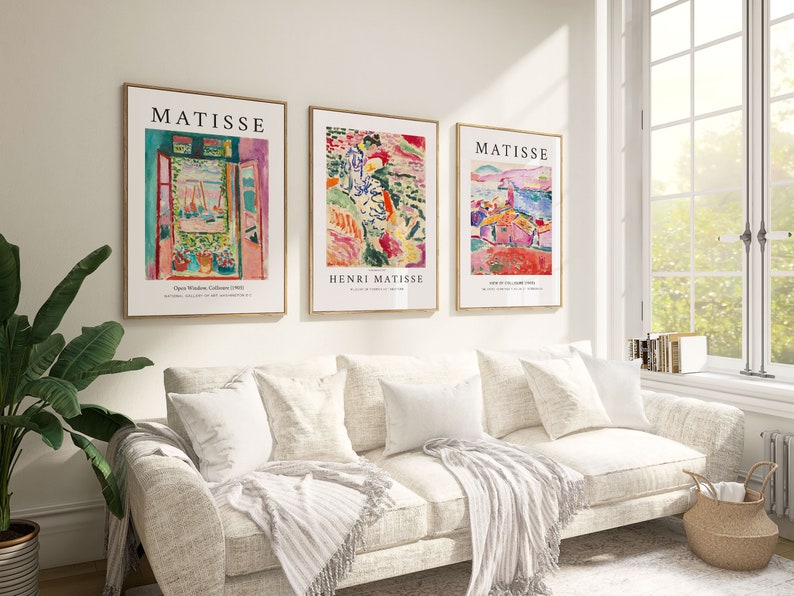 Set di 3 stampe Matisse, Arte da parete Matisse, Arte da parete di metà secolo, Arte del paesaggio, Camera da letto, Soggiorno, Mostra d'arte, Set di 3 stampe del mercato dei fiori immagine 3