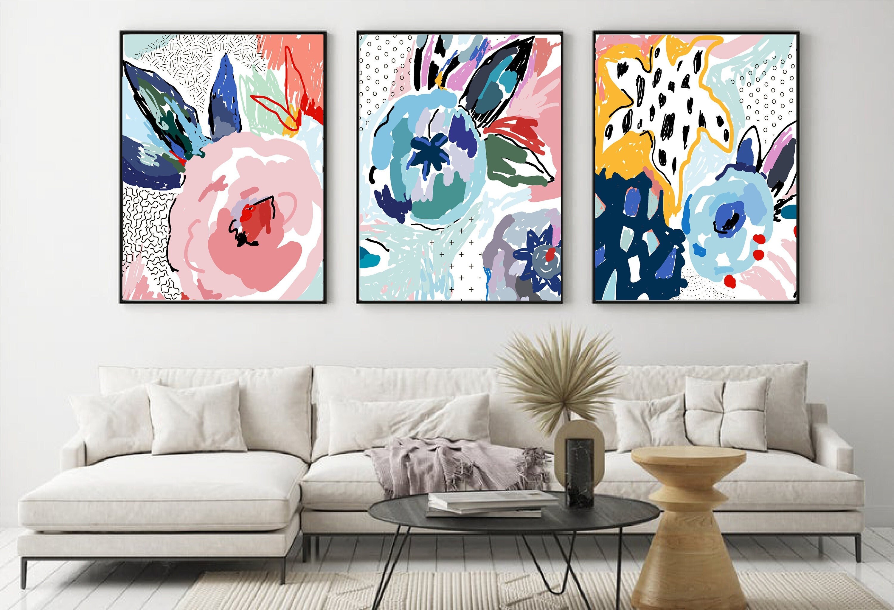 Set of 3 Flower Printsfloral Abstract Wall Artset of 3 Etsy UK