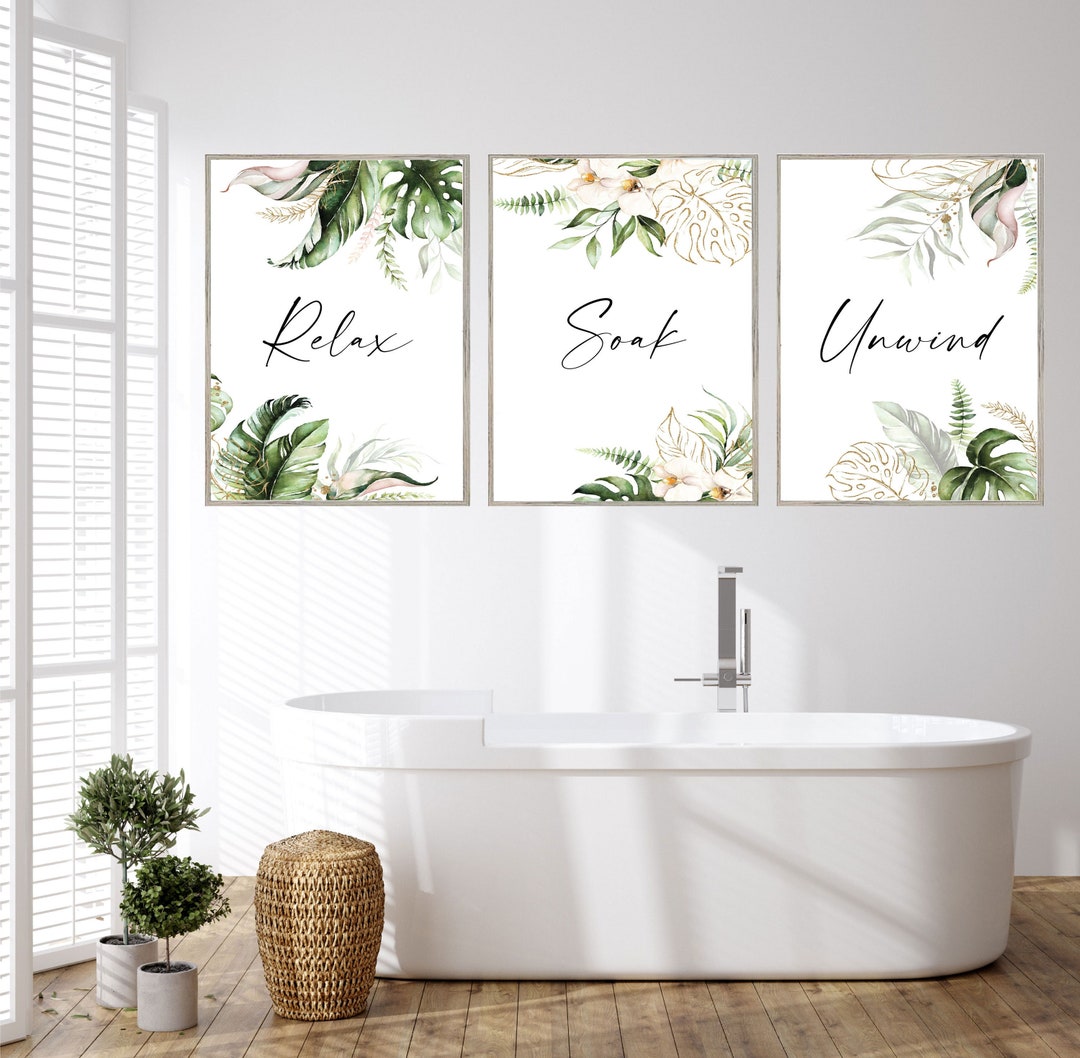 Bathroom Wall Art,relax Soak Unwind Prints,bathroom Decor,botanical