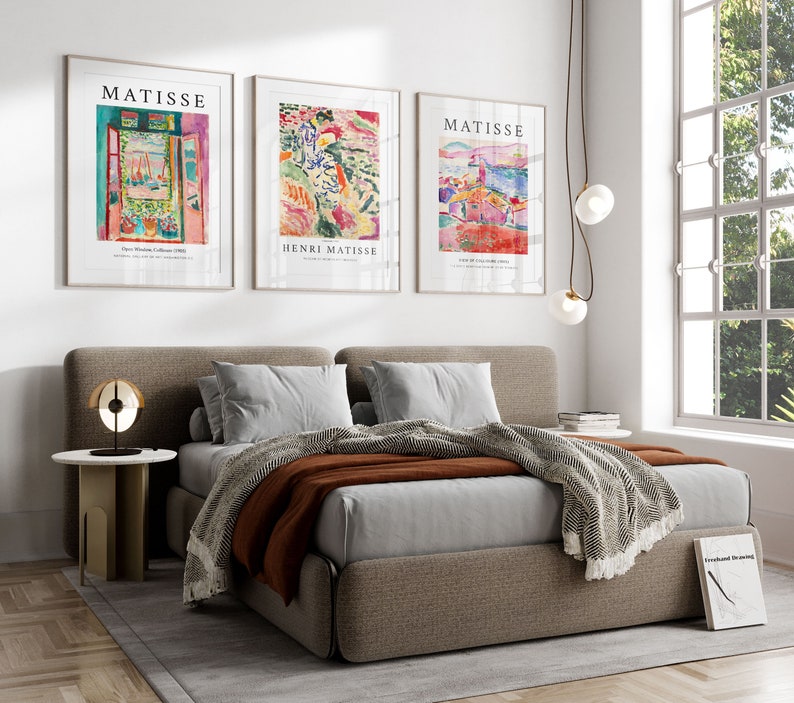 Set di 3 stampe Matisse, Arte da parete Matisse, Arte da parete di metà secolo, Arte del paesaggio, Camera da letto, Soggiorno, Mostra d'arte, Set di 3 stampe del mercato dei fiori immagine 4