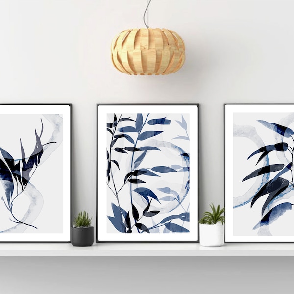 Botanical Prints,Set of 3 Prints,Botanical Wall Art,Eucalyptus,Blue Prints,Botanical Set of 3,Home Decor,Bedroom,Living Room,Abstract