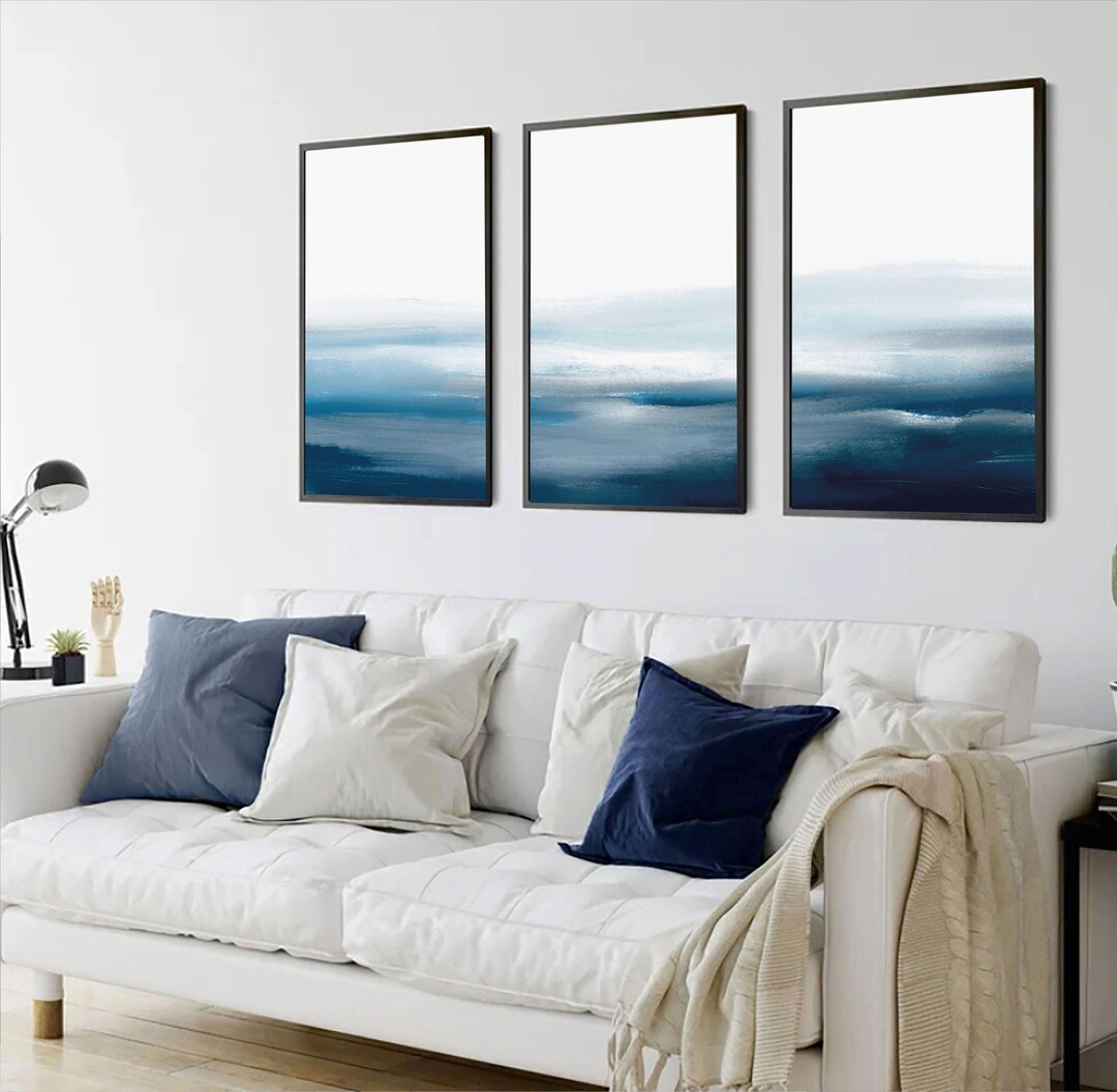 Blue Abstract Wall Art Prints,navy Wall Art,set of 3 Wall Prints,modern ...