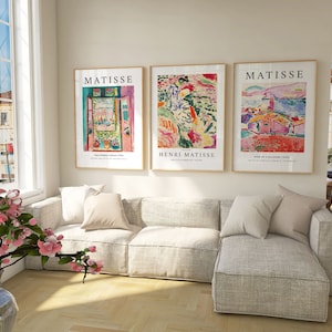 Set di 3 stampe Matisse, Arte da parete Matisse, Arte da parete di metà secolo, Arte del paesaggio, Camera da letto, Soggiorno, Mostra d'arte, Set di 3 stampe del mercato dei fiori immagine 2