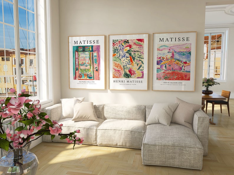 Set di 3 stampe Matisse, Arte da parete Matisse, Arte da parete di metà secolo, Arte del paesaggio, Camera da letto, Soggiorno, Mostra d'arte, Set di 3 stampe del mercato dei fiori immagine 2