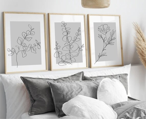 Floral Prints,bedroom Wall Art,grey Wall Prints,wall Art,botanical Line Art,plant  Art,hand Drawn Plants,living Room Art,home,pink,green - Etsy